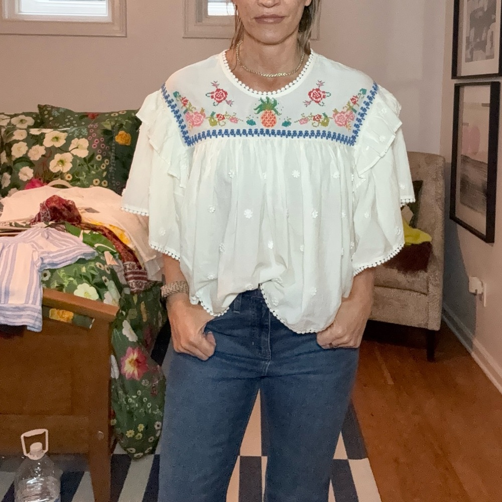 FARM Rio Floral Embroidered Blouse - White and Blue - Picture 2 of 6
